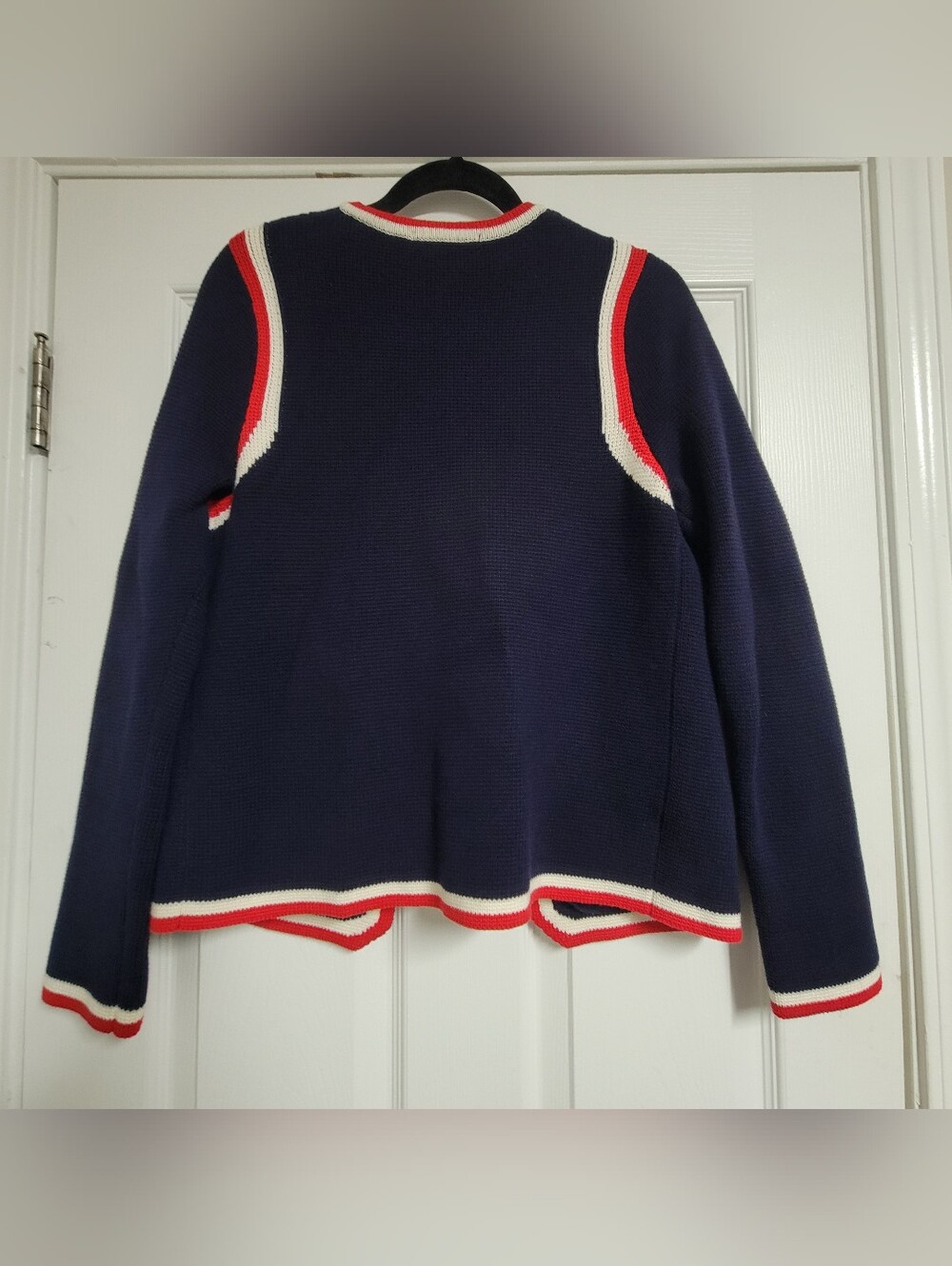 Boden Holly Knitted Navy Cropped Cardigan with Red & White Trim Size 8. - Picture 5 of 9